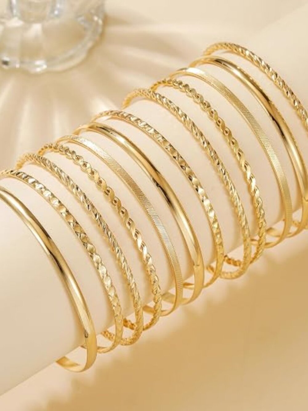 12-Piece Gold Boho Stackable Bangle Set - Picture 3 of 6